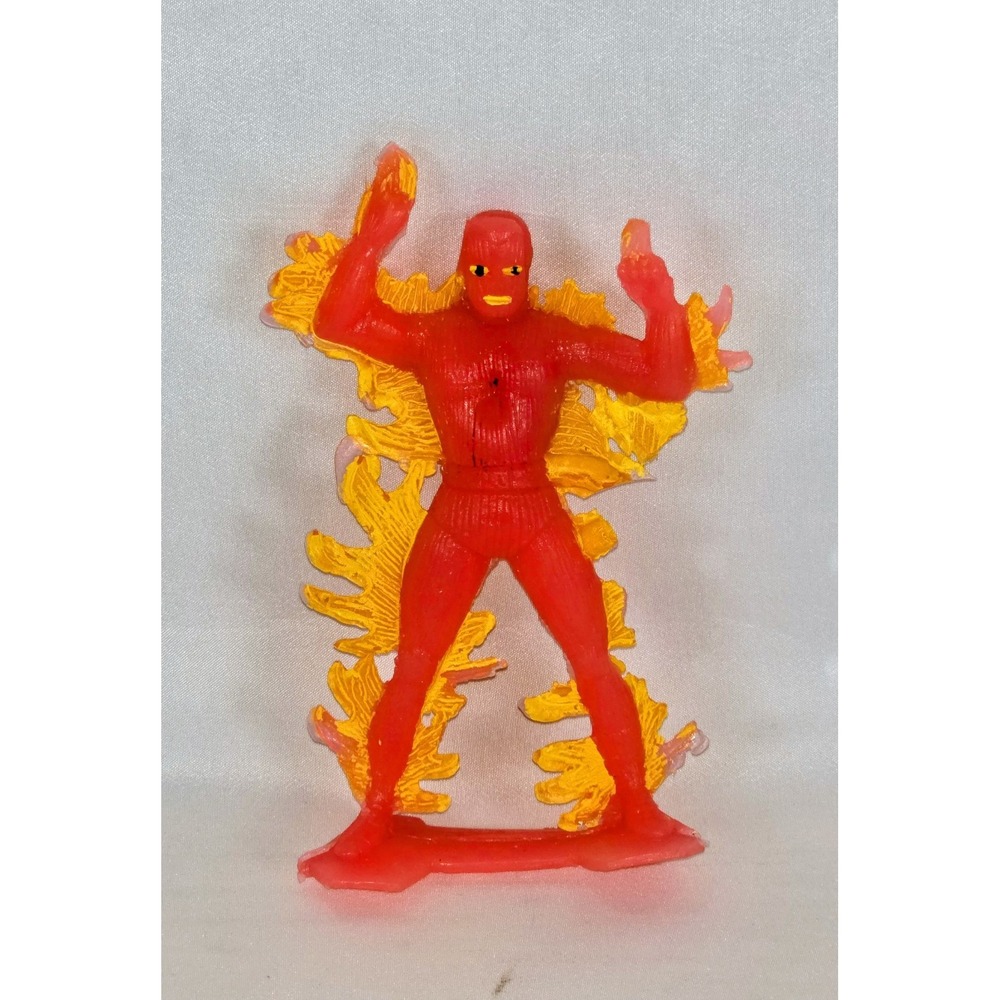 Vintage 70's Human Torch Unbranded Bootleg  Plastic Figure Pink Yellow Flames